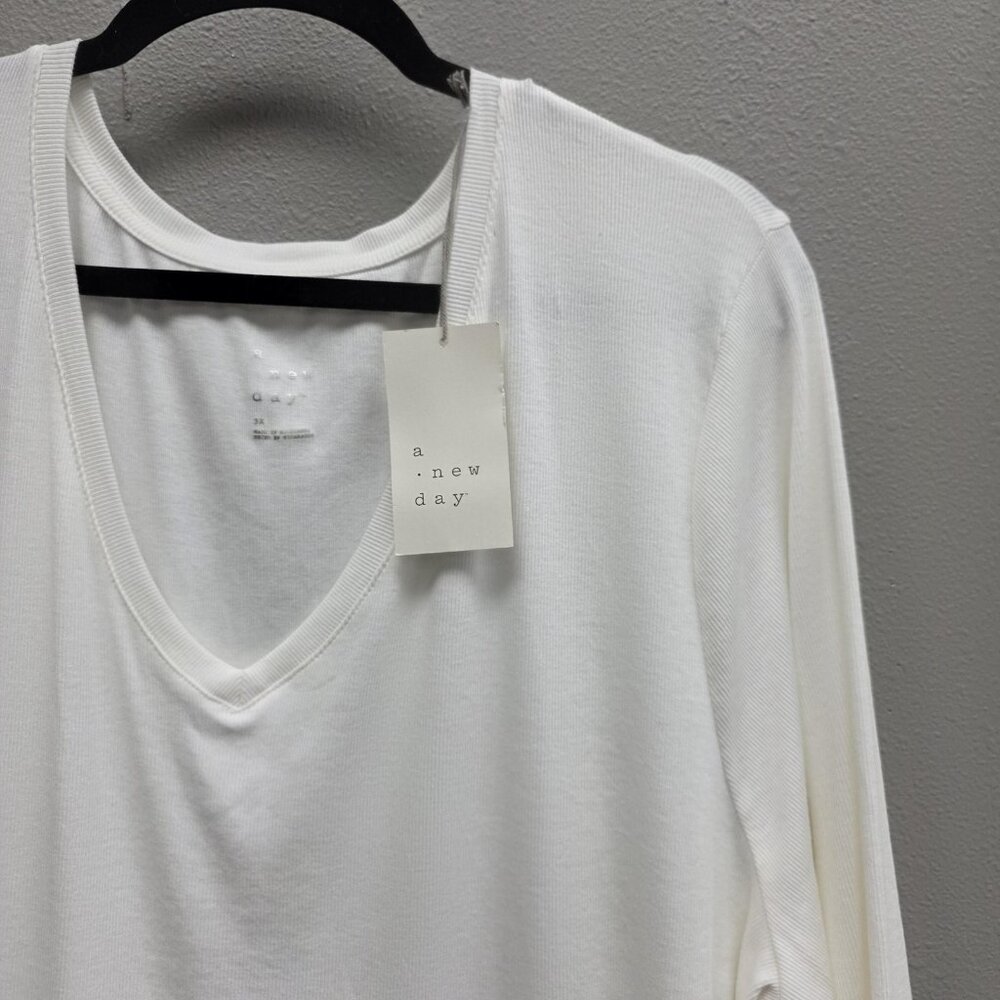 A New Day Shirt Womens 3X White Long Sleeve V-Neck Soft Stretch Plus Top Modal - Picture 2 of 12